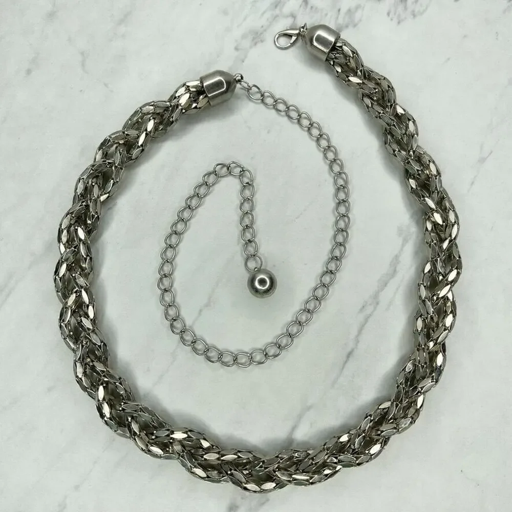Silver Tone Braided Woven Chain Link Belt Y2K Festival One Size (OS) ✨